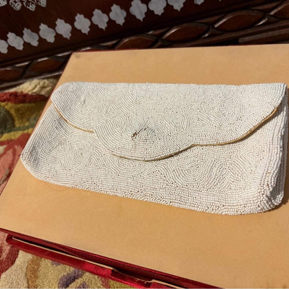 Chic White Beaded Clutch
